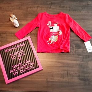 NWT Carter's Red 12m Holiday Long Sleeve T Shirt with Cat, Dog & Tie Knot Detail